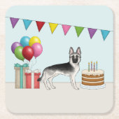 シルバーセーブルドイツシェパードドッグカラフル誕生日 スクエアペーパーコースター (正面)