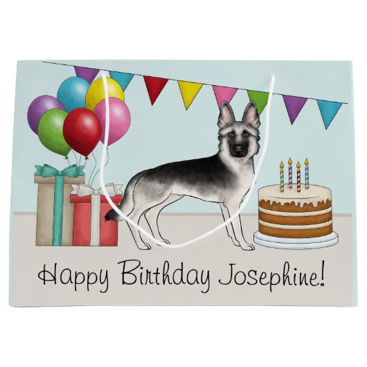 シルバーセーブルドイツシェパードドッグカラフル誕生日 ラージペーパーバッグ (正面)