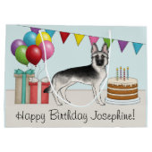 シルバーセーブルドイツシェパードドッグカラフル誕生日 ラージペーパーバッグ (裏面)