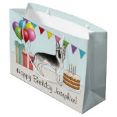 シルバーセーブルドイツシェパードドッグカラフル誕生日 ラージペーパーバッグ (裏面アングル)