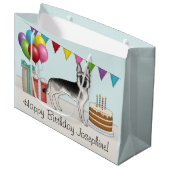 シルバーセーブルドイツシェパードドッグカラフル誕生日 ラージペーパーバッグ (正面アングル)