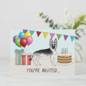 シルバーセーブルドイツシェパードドッグカラフル誕生日 招待状 (スタンド正面)