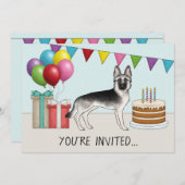 シルバーセーブルドイツシェパードドッグカラフル誕生日 招待状 (正面/裏面)