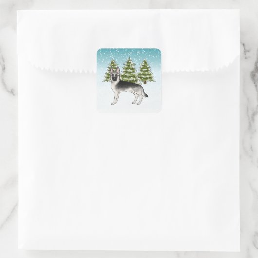 シルバーセーブルドイツシェパードブルーウィンターフォレスト スクエアシール (バッグ)