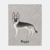 シルバーセーブルドイツシェパード犬とカスタム文字 フリースブランケット (正面)