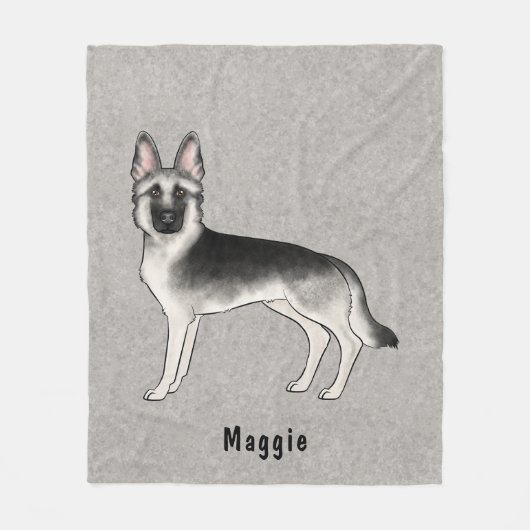 シルバーセーブルドイツシェパード犬とカスタム文字 フリースブランケット (正面)