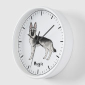 シルバーセーブルドイツシェパード犬とカスタム文字 壁時計 (傾斜)