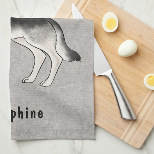 シルバーセーブルドイツシェパード犬と名前をカスタムする キッチンタオル (四つ折り)
