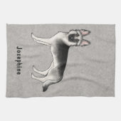 シルバーセーブルドイツシェパード犬と名前をカスタムする キッチンタオル (横)