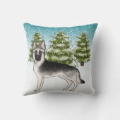 シルバーセーブルドイツシェパード雪の冬の森 クッション (裏面)