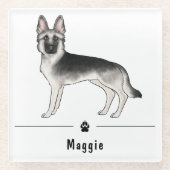 シルバーセーブルドイツシェパード&ポー名前をカスタムする ガラスコースター (正面)