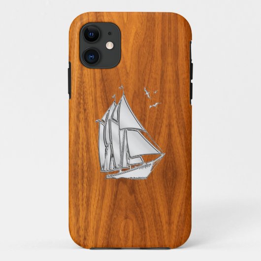 シルバーセーリングボートオンチークヴェネアスタイル Case-Mate iPhoneケース (裏面)