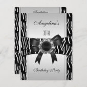 シルバーゼブラホワイトブラックジュエル30th誕生日2 招待状 (正面/裏面)