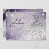 シルバーソフトパープルレースダイヤモンドガウンキンセアニェラ 招待状 (正面/裏面)