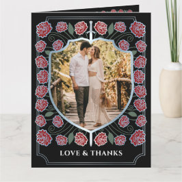 シルバーソードシールドファンタジーモノグラム結婚ズ サンキューカード