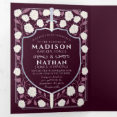 シルバーソード&シールド中世ファンタジー結婚の赤 三つ折り招待状 (内部最初)