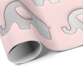 シルバーゾウ赤ちゃんシャワーガールグレイ灰色ピンク ラッピングペーパー (ロールコーナー)