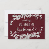 シルバータイポグラフィフローラ海軍は私の花嫁のメイド 招待状 (正面)