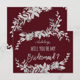 シルバータイポグラフィフローラ海軍は私の花嫁のメイド 招待状