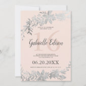 シルバータイポグラフィフローラ赤面ピンクスイート16 招待状 (正面)