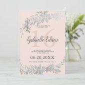 シルバータイポグラフィフローラ赤面ピンクスイート16 招待状 (スタンド正面)