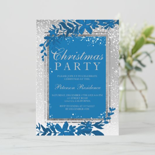 シルバータイポグラフィリーフ雪エレガントのシックなクリスマス 招待状 (スタンド正面)