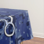 シルバータウラス〔占星術の〕十二宮図サインネイビーブルーデジタル迷彩柄 テーブルクロス (インサイチュ)