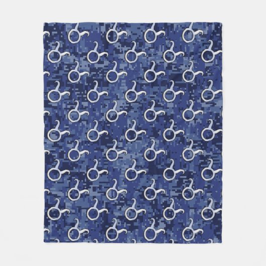 シルバータウラス〔占星術の〕十二宮図サインネイビーブルーデジタル迷彩柄 フリースブランケット (正面)