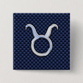 シルバータウラス〔占星術の〕十二宮図サインブルーカーボンファイバープリント 缶バッジ (正面)