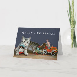 シルバータビーキャット – ヴィンテージクリスマスキャットアート シーズンカード