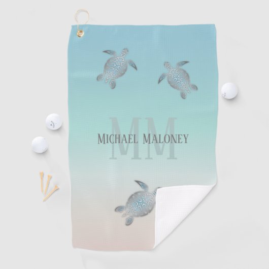 シルバータルズイニシャルあなたの名前ターコイズベージュ ゴルフタオル (インサイチュ)