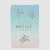 シルバータルズイニシャルあなたの名前ターコイズベージュ ゴルフタオル (正面)