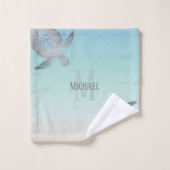 シルバータルズイニシャルあなたの名前ターコイズベージュ バスタオルセット (ウォッシュタオル)