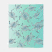 シルバーターコイズウミガメ模様 フリースブランケット (正面)