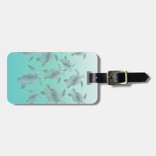 シルバーターコイズウミガメ模様 ラゲッジタグ (正面横)