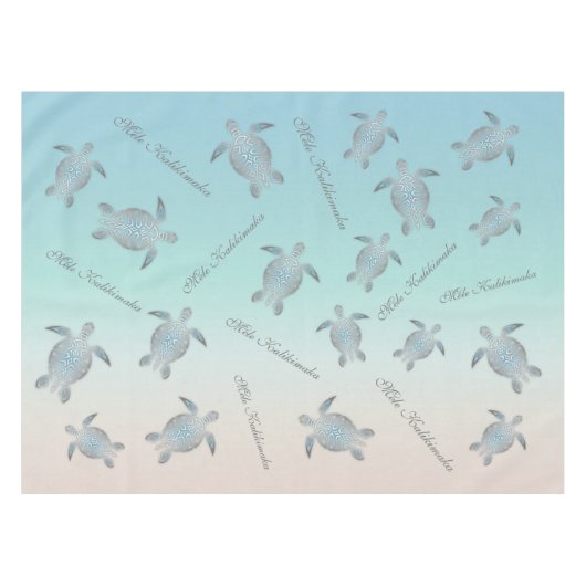 シルバーターコイズシーカトルズコースタルパターン  テーブルクロス (正面(横))