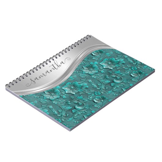 シルバーターコイズフェイク工具付きレザー女性のカーボーイ ノートブック (左側)