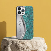 シルバーターコイズフェイク工具付きレザー女性のカーボーイ iPhoneケース