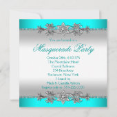シルバーターコイズブルーのマスカレードパーティー 招待状 (裏面)