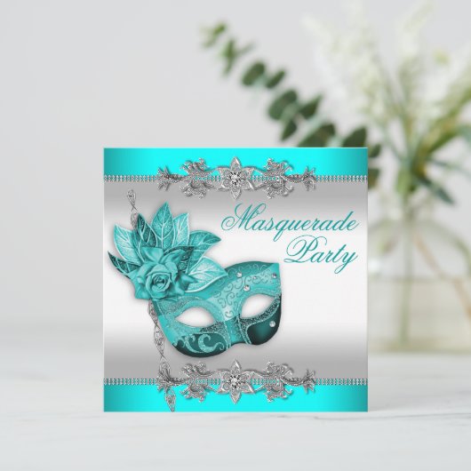 シルバーターコイズブルーマスカレードパーティー 招待状 (スタンド正面)