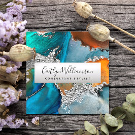 シルバーターコイズ大理石の水の色スタイルリストスクリプト スクエア名刺