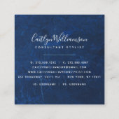 シルバーターコイズ大理石の水の色スタイルリストスクリプト スクエア名刺 (裏面)