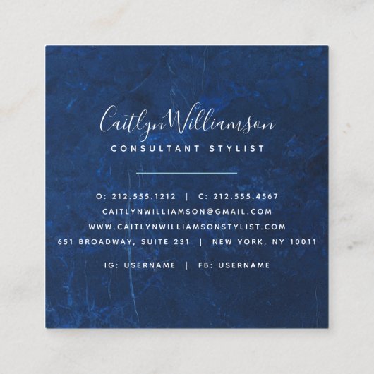 シルバーターコイズ大理石の水の色スタイルリストスクリプト スクエア名刺 (裏面)