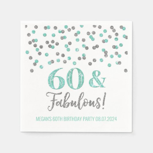 シルバーターコイズ紙吹雪60とファブラス スタンダードカクテルナプキン (正面)