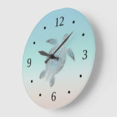 シルバータートルコースタルビーチスタイルモダン番号 ラージ壁時計 (傾斜)