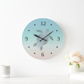 シルバータートルコースタルビーチスタイルモダン番号 ラージ壁時計 (ホーム)