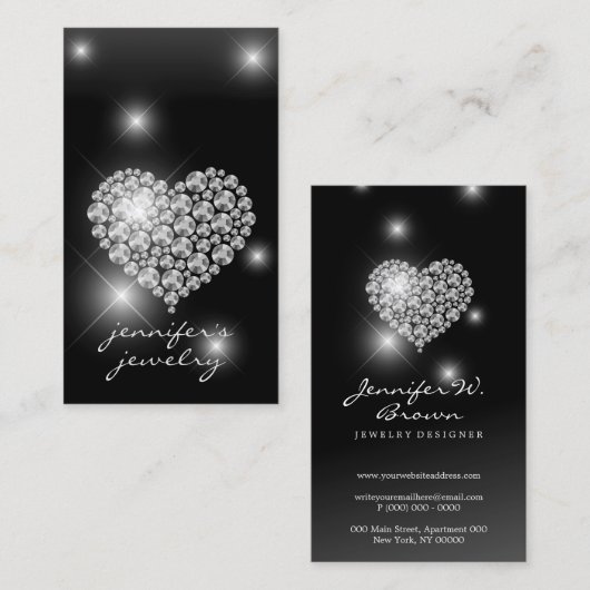 シルバーダイアモンズジェムジュエリーラグジュアリー 名刺 (正面/裏面)