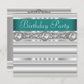 シルバーダイアモンズジェードグリーンウーマンズバースデーパーティー 招待状 (正面/裏面)