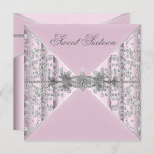 シルバーダイアモンズピンクスウィート16バースデーパーティー 招待状 (正面/裏面)