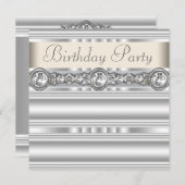 シルバーダイアモンズホワイトアイボリークリームバースデーパーティー 招待状 (正面/裏面)